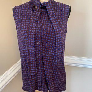 ANN TAYLOR Sleeveless Tie Neck Blouse Size XS Multi Color Brown/Blue/Peach.  NWT